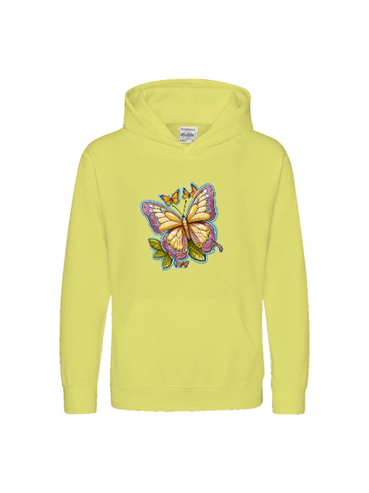 Sudadera con capucha premium para niños con aura pintada de mariposa