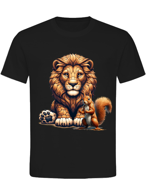 Heavy Cotton T-Shirt Partner Shirt Lion with Squirrel