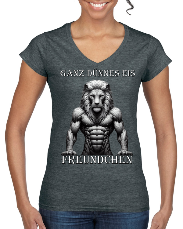 Ladies Softstyle V-Neck T-Shirt Lion Very thin ice