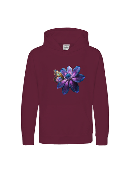 Sudadera con capucha premium para niños Galaxy Flower con mariposa