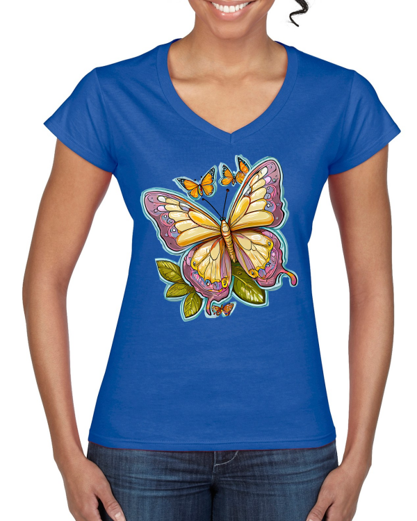 Ladies Softstyle V-Neck T-Shirt Partner Shirt Butterfly painted with aura