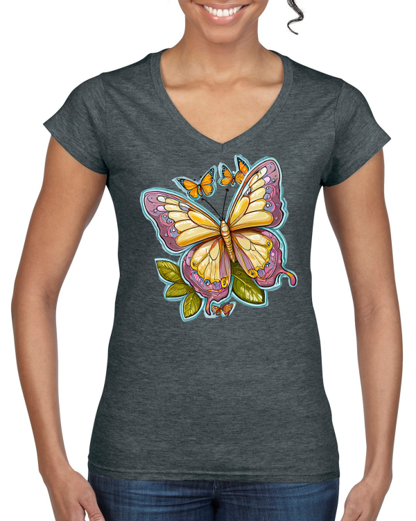 Ladies Softstyle V-Neck T-Shirt Partner Shirt Butterfly painted with aura