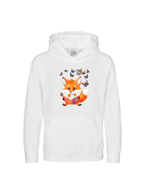 Sudadera con capucha premium para niños Zorro con grupo de mariposas