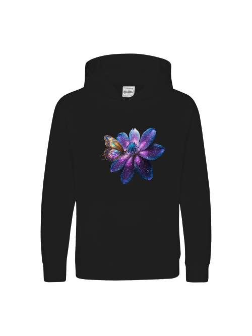 Sudadera con capucha premium para niños Galaxy Flower con mariposa