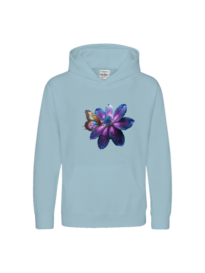 Sudadera con capucha premium para niños Galaxy Flower con mariposa