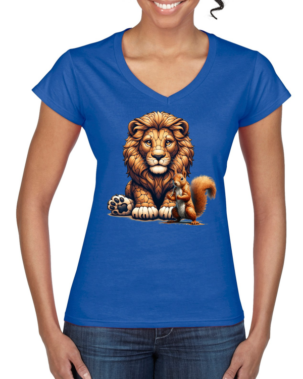 Ladies Softstyle V-Neck T-Shirt partner shirt lion with squirrel