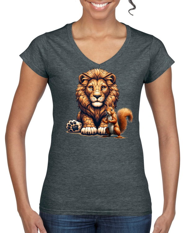 Ladies Softstyle V-Neck T-Shirt partner shirt lion with squirrel