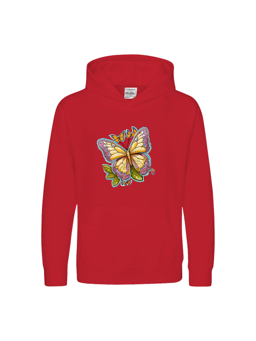 Sudadera con capucha premium para niños con aura pintada de mariposa