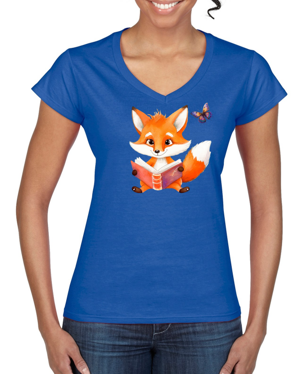 Ladies Softstyle V-Neck T-Shirt Partner Shirt Fox with Butterfly