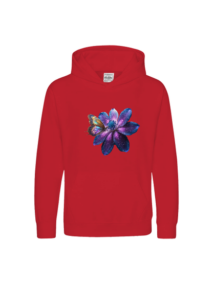 Sudadera con capucha premium para niños Galaxy Flower con mariposa