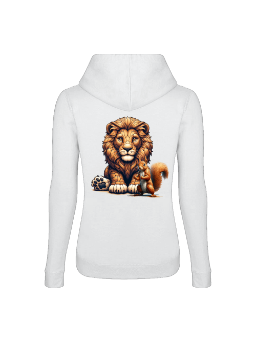 Girlie College Hoodie Partnershirt Löwe mit Eichhörnchen Backsite