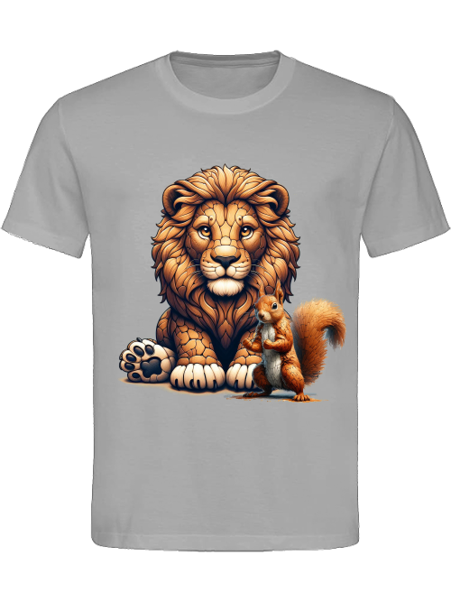 Heavy Cotton T-Shirt Partner Shirt Lion with Squirrel