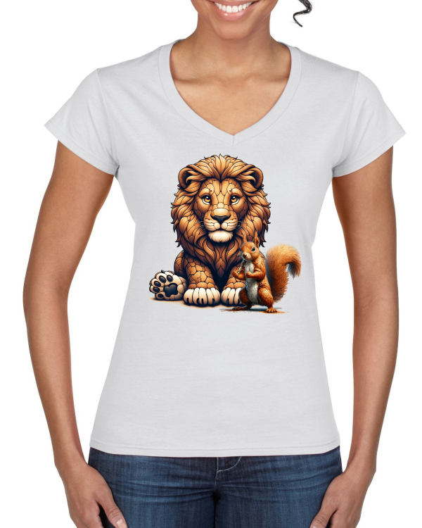 Ladies Softstyle V-Neck T-Shirt partner shirt lion with squirrel