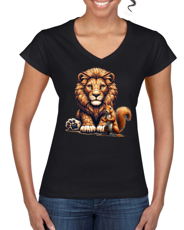 Ladies Softstyle V-Neck T-Shirt partner shirt lion with squirrel