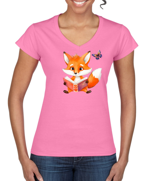 Ladies Softstyle V-Neck T-Shirt Partner Shirt Fox with Butterfly