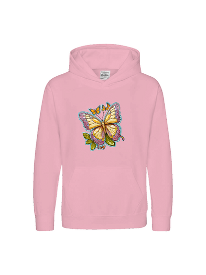 Sudadera con capucha premium para niños con aura pintada de mariposa